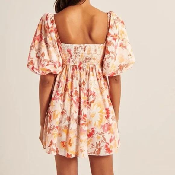 Abercrombie & Fitch Emerson Poplin Puff Sleeve Mini Dress Orange Size SP - Picture 3 of 7